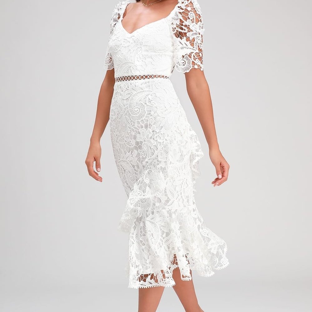 Briarwood White Lace Ruffled Dress